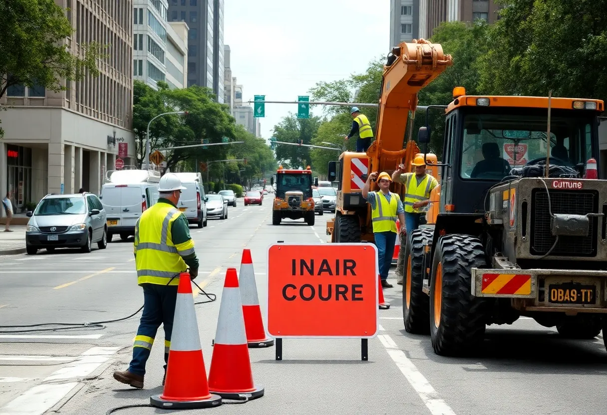 Construction work on the southbound lane of Knight Street in Shreveport