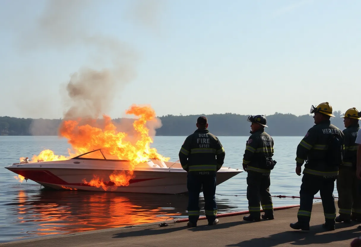 Firefighters respond to a boat explosion on Lake Lanier