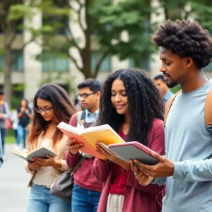 Students studying on LSU campus