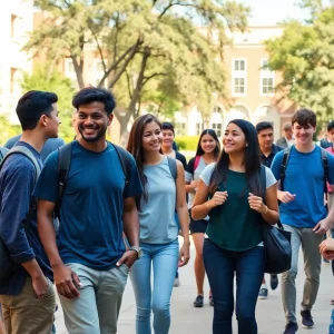 Students socializing on LSU campus