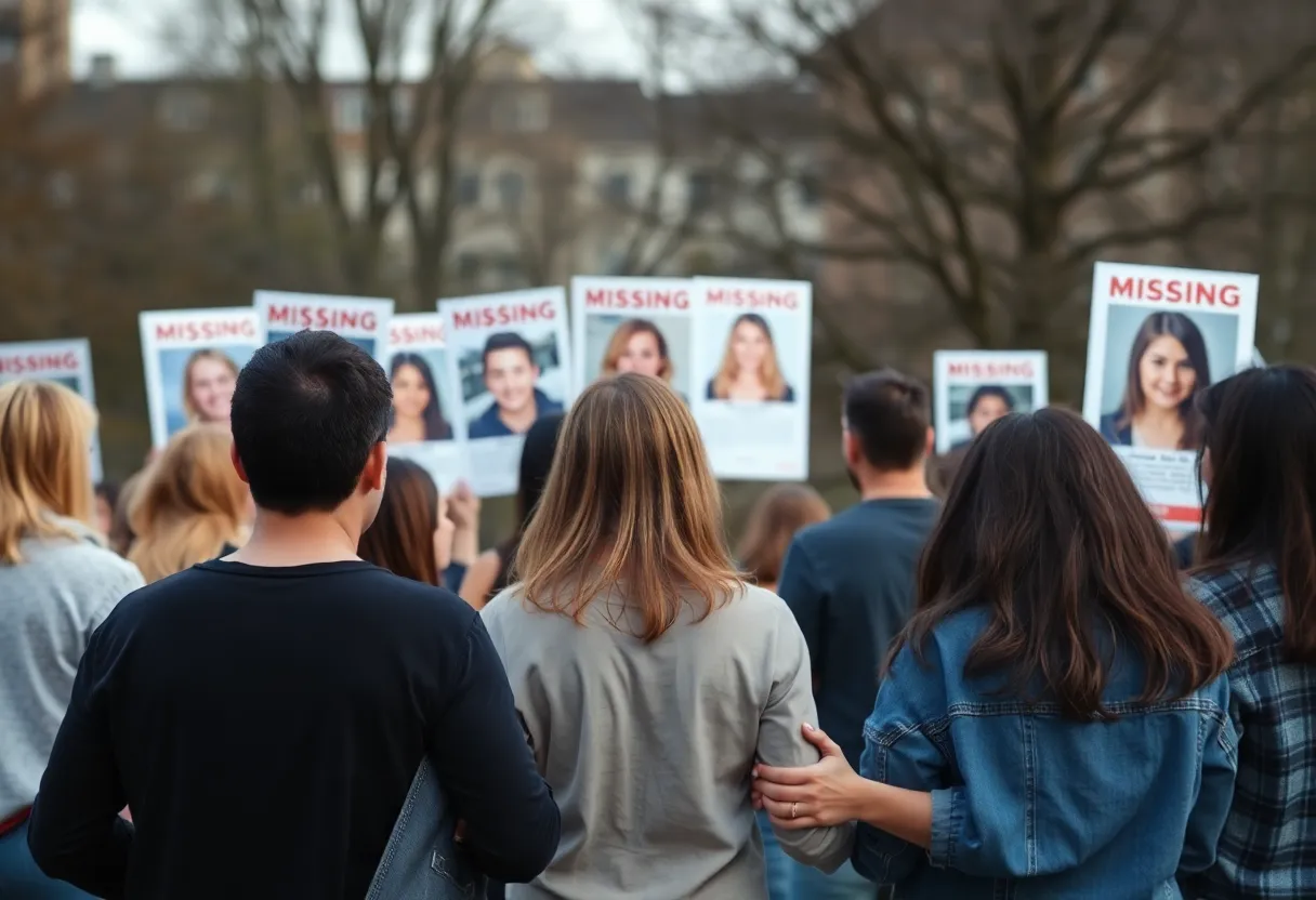 Community members gathering to support efforts in locating missing teenagers.