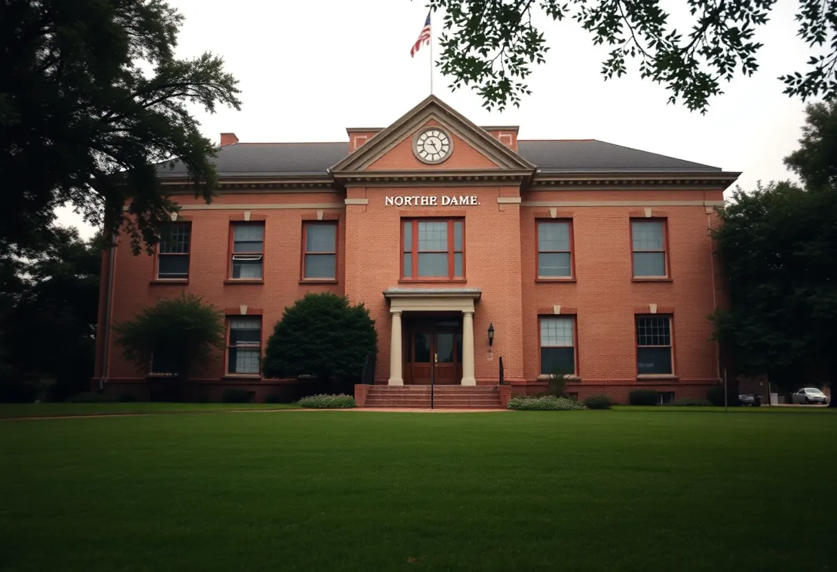 Exterior view of Notre Dame High School showcasing its architecture.