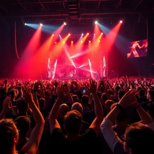 Energetic crowd at a rock concert in Shreveport, Louisiana
