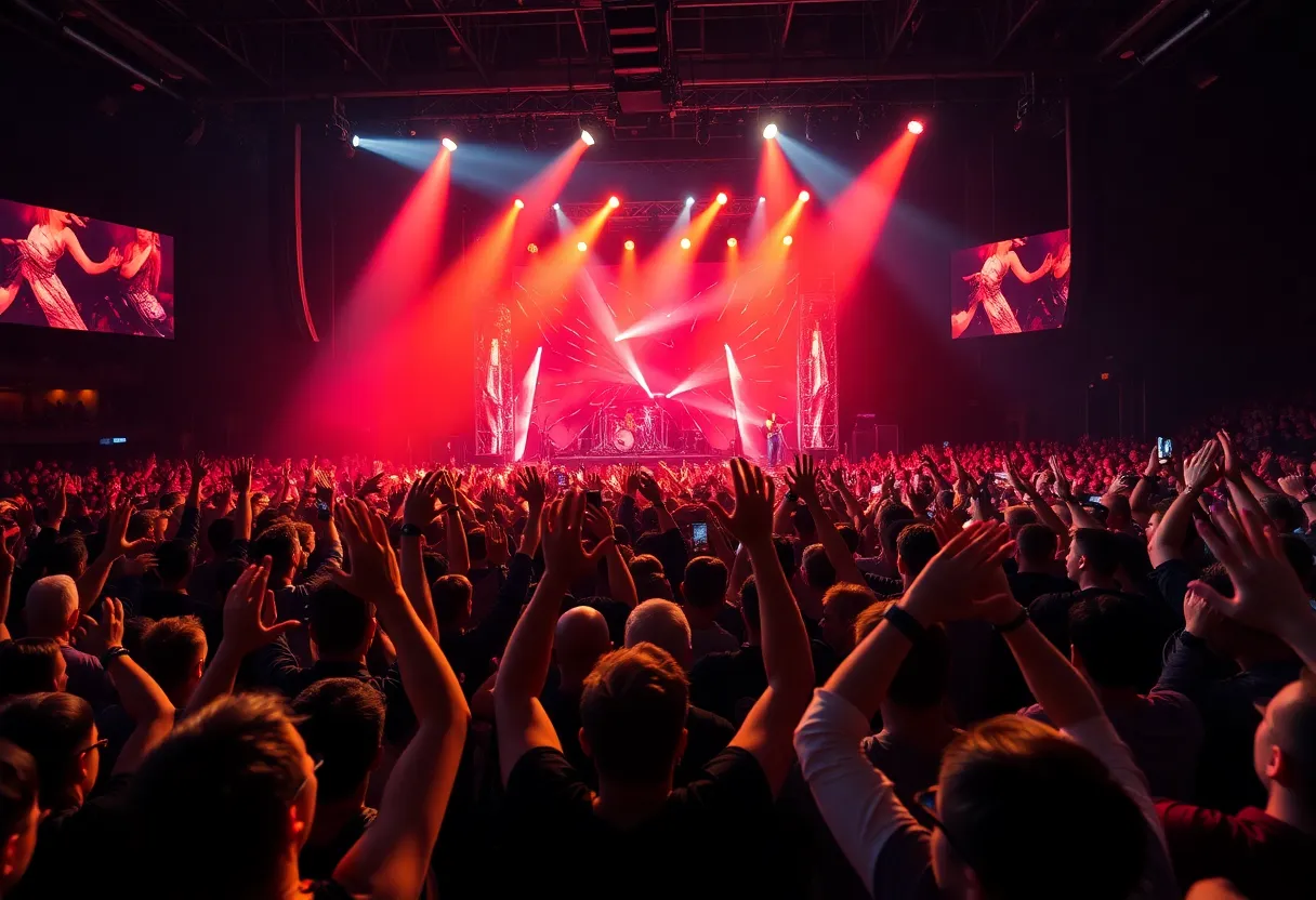 Energetic crowd at a rock concert in Shreveport, Louisiana