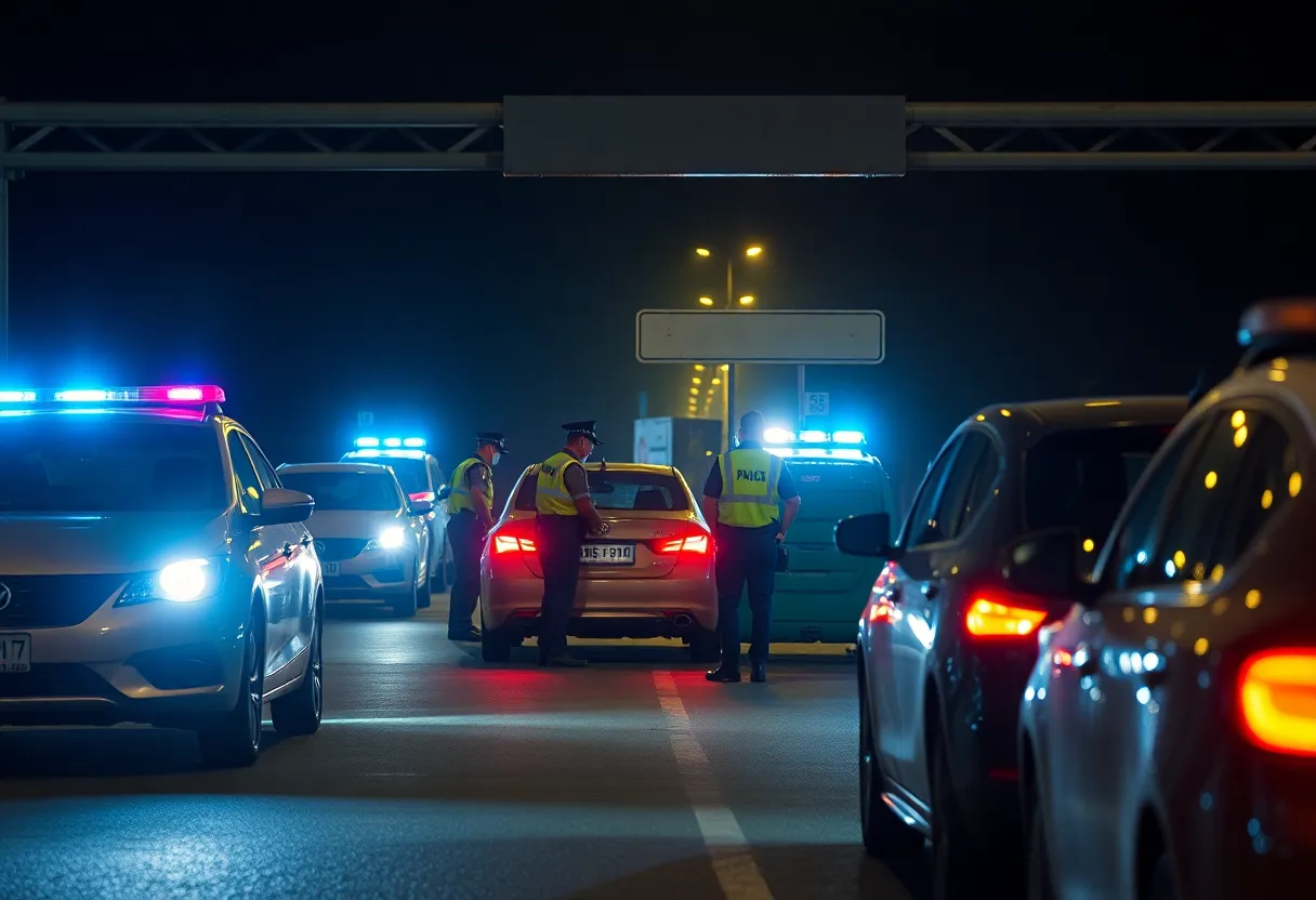 Police checkpoint focused on DWI enforcement at night