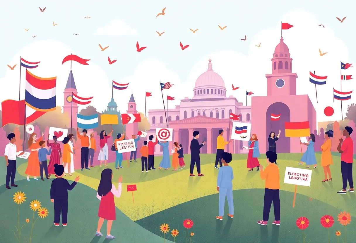 Illustration of a vibrant political scene reflecting future ambitions.