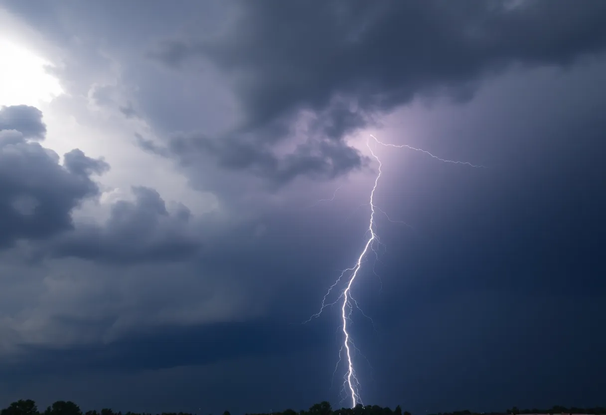 Dramatic storm clouds and lightning over Shreveport, Louisiana