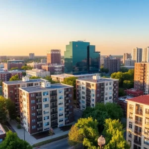 Cityscape of Shreveport-Bossier City with apartment buildings