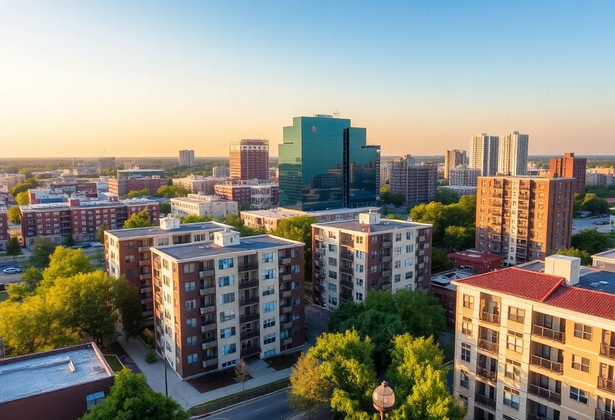 Cityscape of Shreveport-Bossier City with apartment buildings