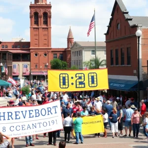 Community members celebrating the Shreveport Bicentennial countdown.