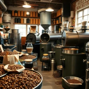 Local coffee roasters showcasing their products and roasting equipment in Shreveport.