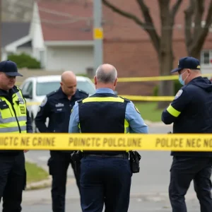 Police officers investigating a crime scene in Shreveport.