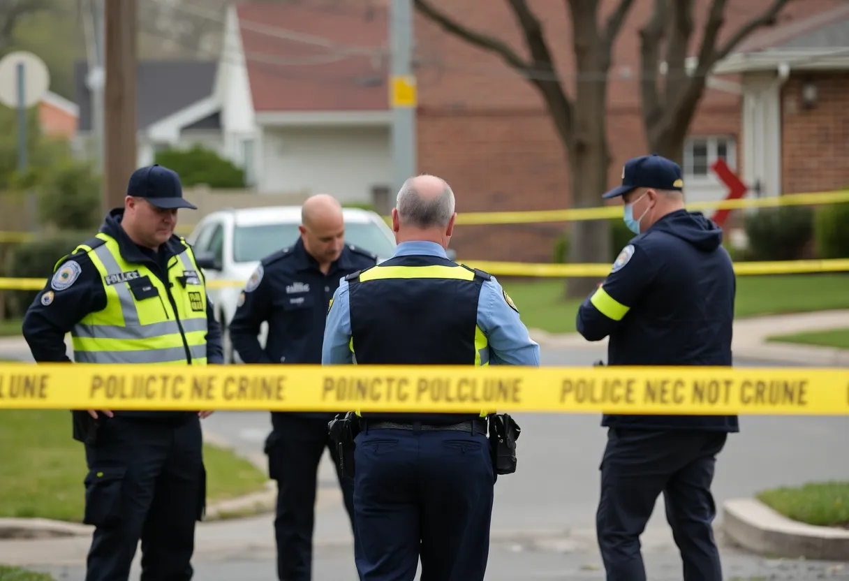 Police officers investigating a crime scene in Shreveport.