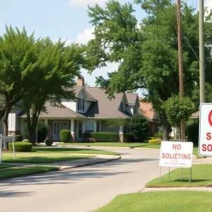 Neighborhood street in Shreveport with No Soliciting signs