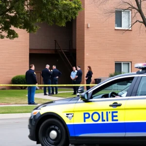 Police officers investigating a shooting scene at an apartment complex in Shreveport.