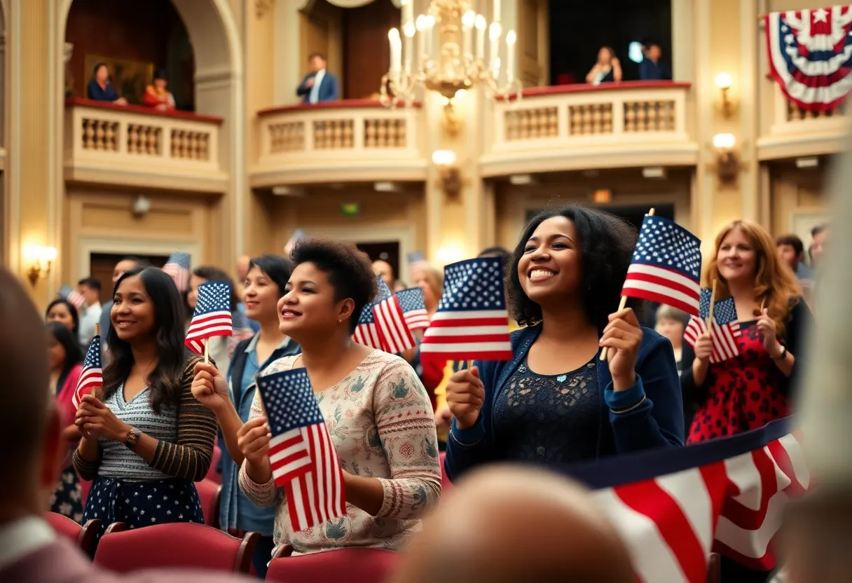 New U.S. citizens celebrating at a naturalization ceremony in Shreveport