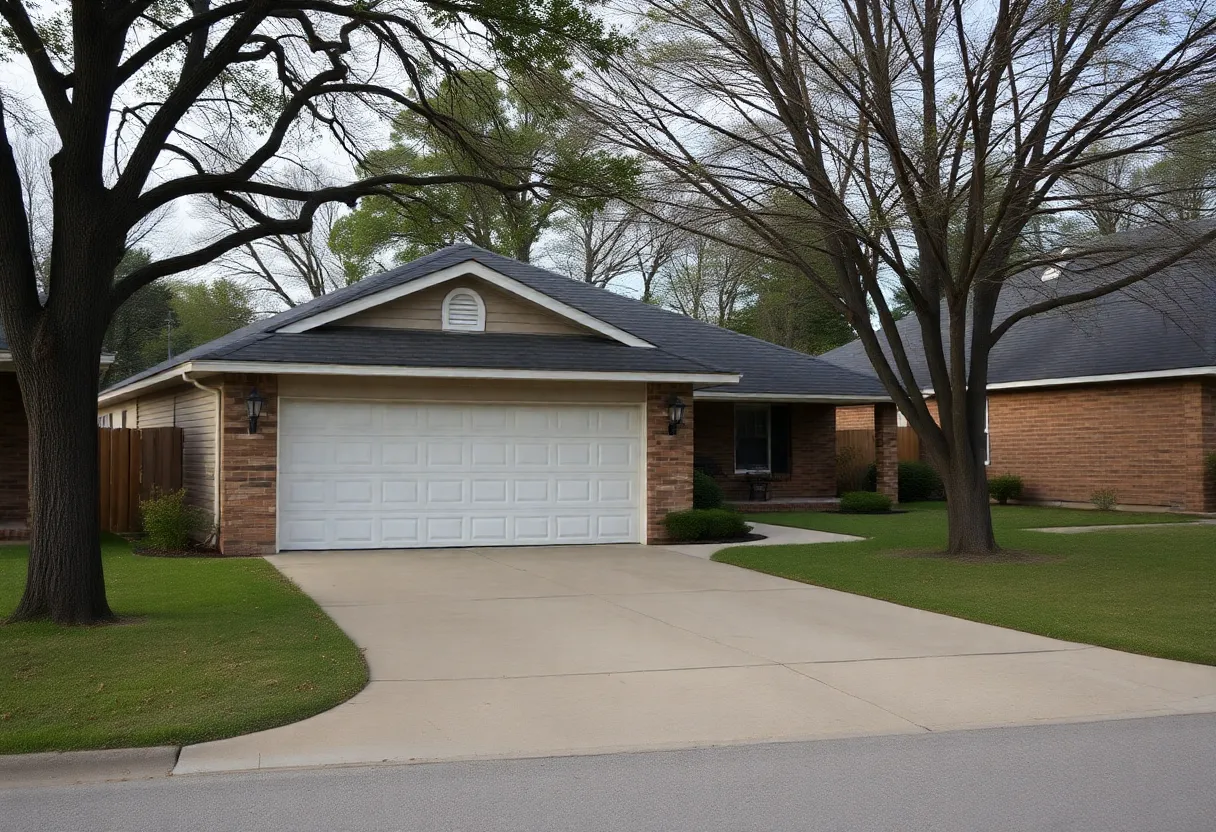 Serene neighborhood in Shreveport with a parked car in a garage