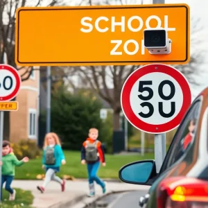 Shreveport school zone speed camera with school children