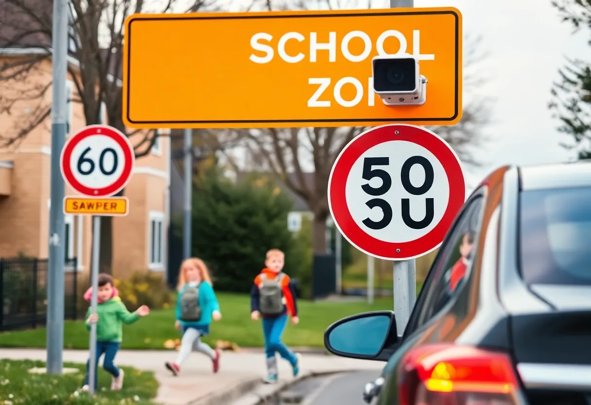 Shreveport school zone speed camera with school children