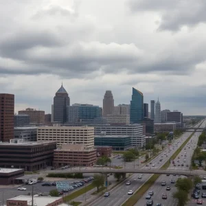 Skyline of Shreveport, Louisiana depicting urban stress.