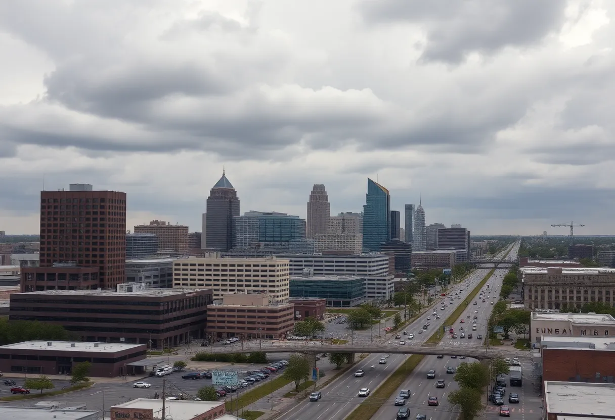 Skyline of Shreveport, Louisiana depicting urban stress.