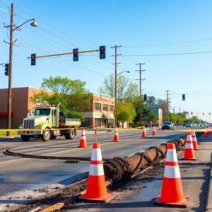 Water main repair construction site in Shreveport