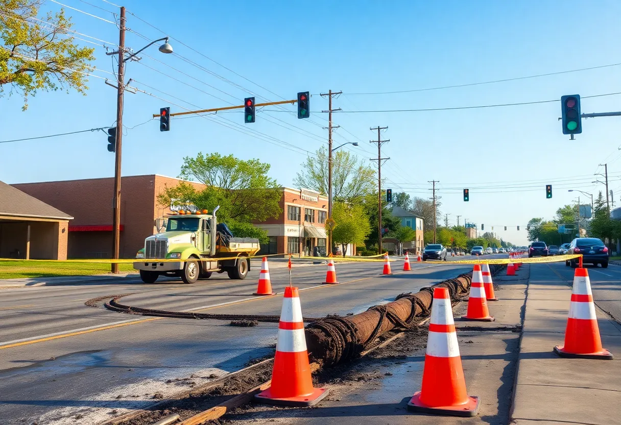 Water main repair construction site in Shreveport