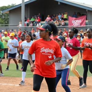 Diverse players competing in the Sickle Cell Softball Tournament