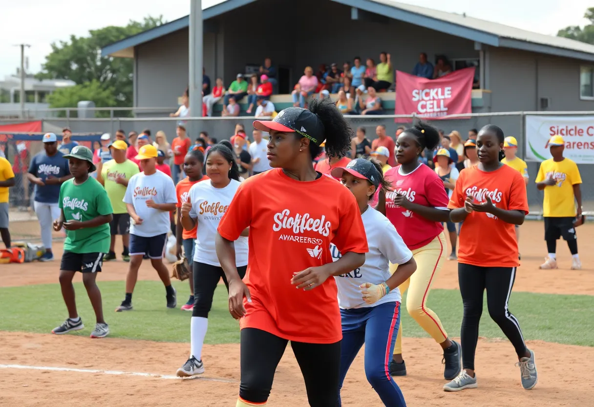 Diverse players competing in the Sickle Cell Softball Tournament