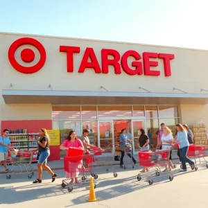 A Target store in Louisiana with shoppers and merchandise on display.