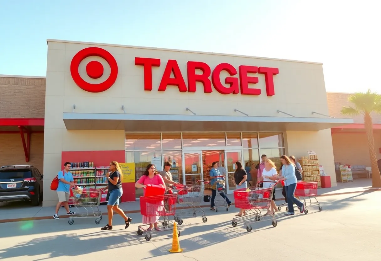 A Target store in Louisiana with shoppers and merchandise on display.