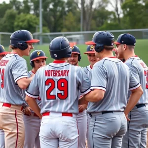 Texas Longhorns baseball team strategizing together