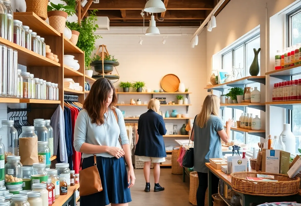 Interior of The Source refillery with customers browsing eco-friendly products