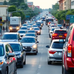 Heavy traffic congestion on a busy street in Bossier City