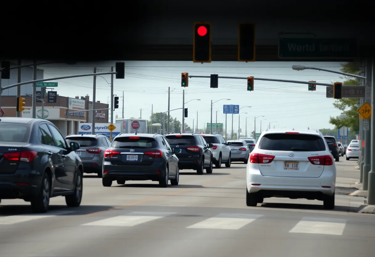 Vehicles stuck in traffic at a busy intersection in Shreveport