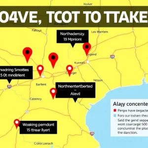 Map showing traffic congestion in northwest Louisiana with highlighted choke points