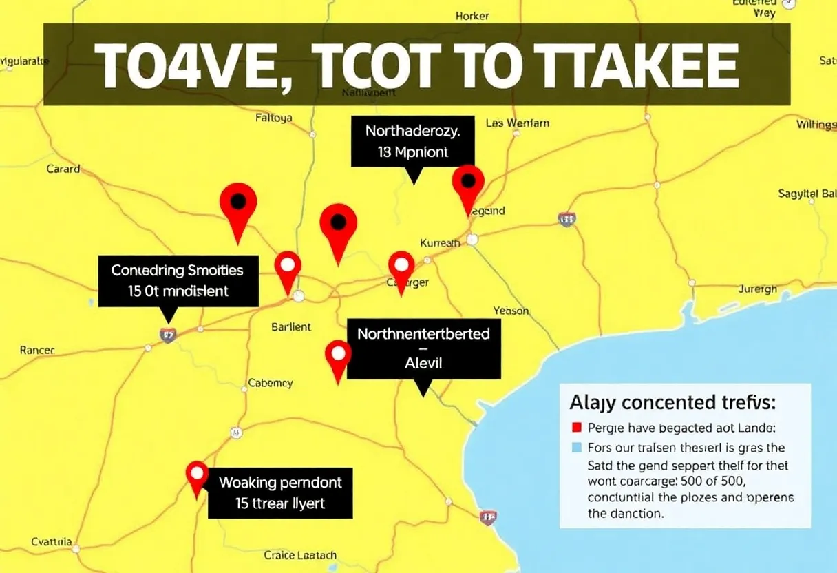 Map showing traffic congestion in northwest Louisiana with highlighted choke points