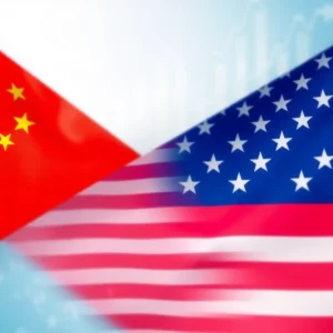 Abstract representation of U.S. and Chinese flags symbolizing trade talks