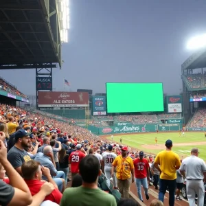 Fans enjoying the Banana Ball game at Alex Box Stadium