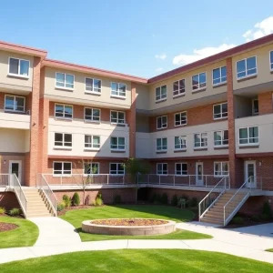 Exterior view of the Bicentennial Village residence hall at Centenary College, showcasing modern architecture.