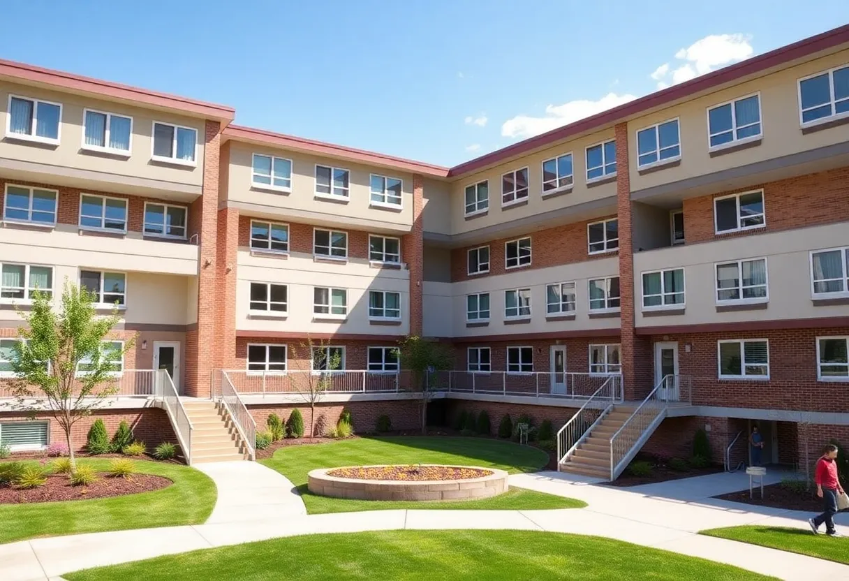 Exterior view of the Bicentennial Village residence hall at Centenary College, showcasing modern architecture.