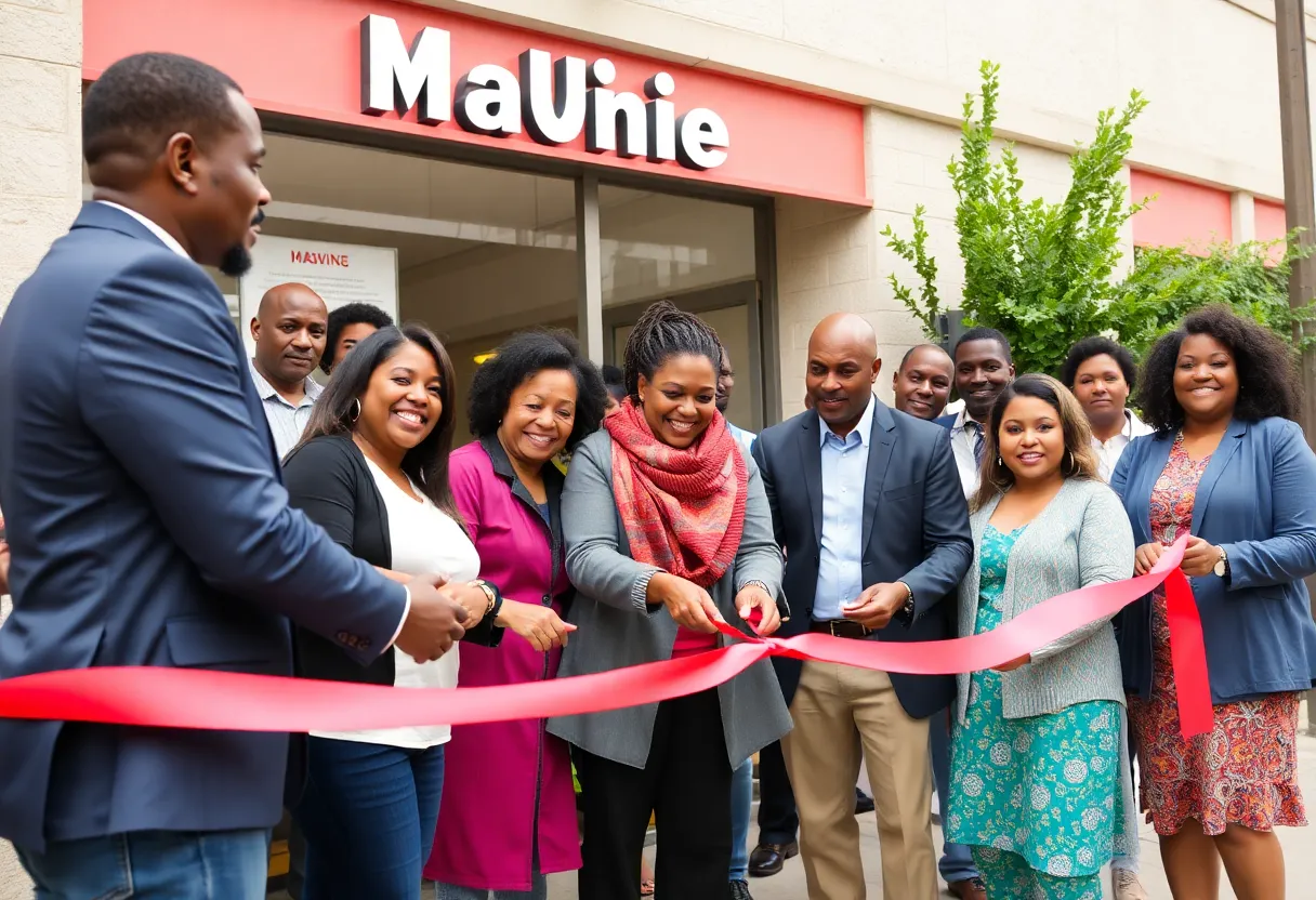 Community members celebrate the opening of a new Black-owned business