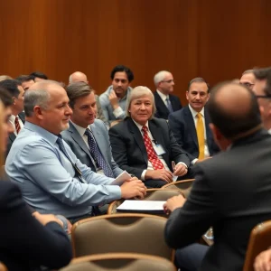 Business leaders and elected officials engaging in discussions at the Bossier Chamber event.