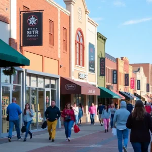 Retail street in Bossier City showing engaged shoppers and local businesses.