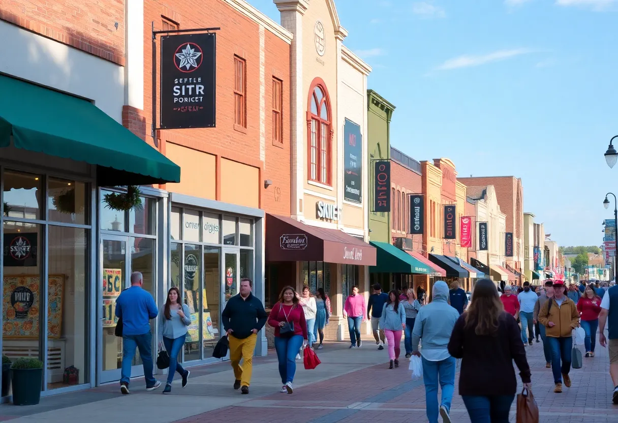 Retail street in Bossier City showing engaged shoppers and local businesses.