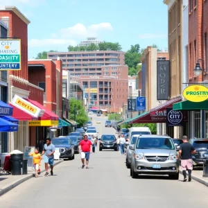 Busy urban street in Bossier City, Louisiana with local businesses