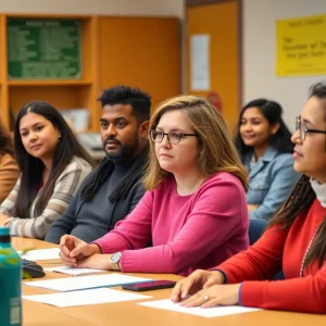 Diverse members of the Caddo Parish School Board in discussion during a meeting.