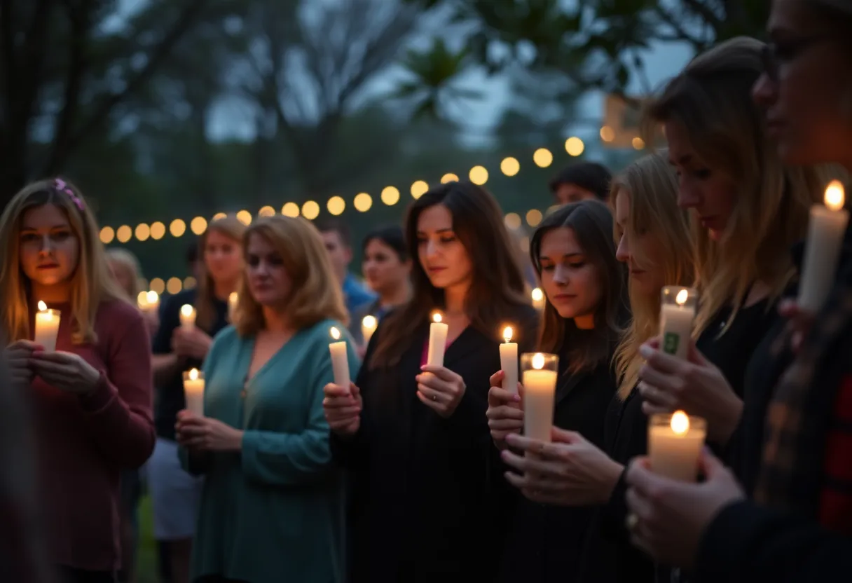 Community members holding candles at a vigil for a shooting victim in Shreveport.