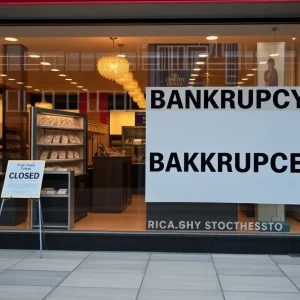 Closed store front with bankruptcy notice.
