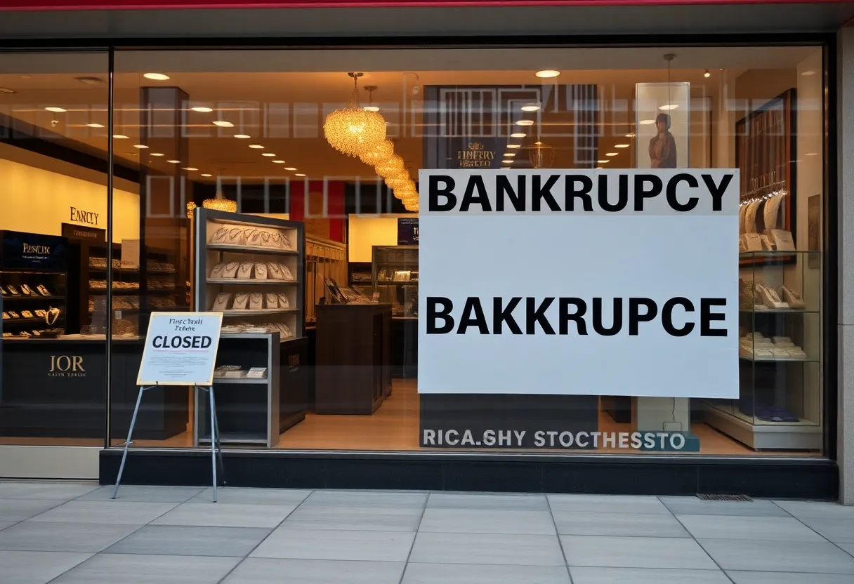 Closed store front with bankruptcy notice.